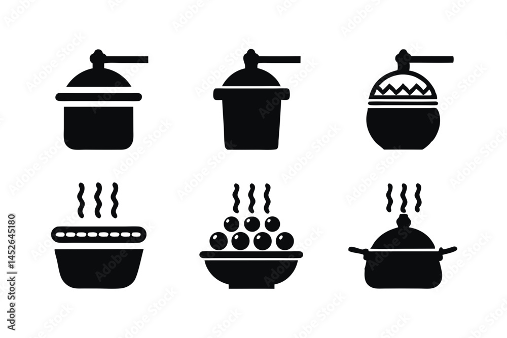 set of Steam Pot icon silhouette vector illustration set of Steam Pot icon silhouette vector illustration