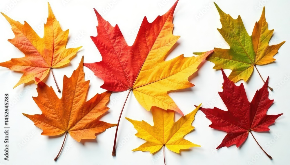 Obraz premium Large maple leaves isolated on a white surface, fall, greenery, natural world