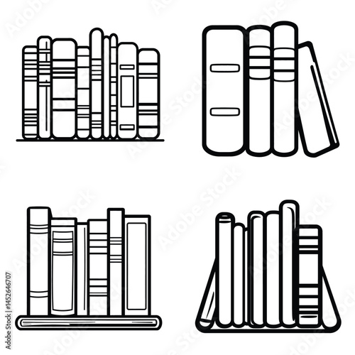 Four Bookshelf Design Collection in Minimalist Style with Transparent Background