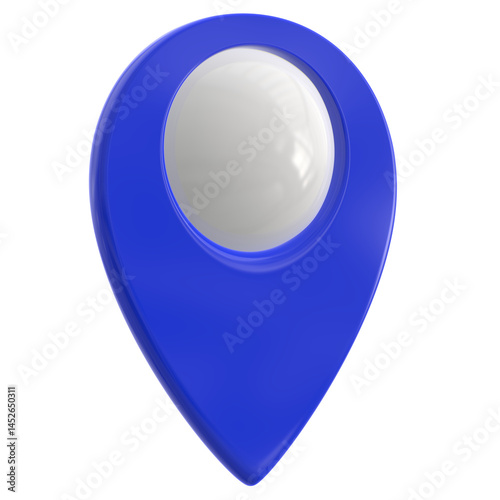 3D Shiny blue Pointer Icon, with a sphere in the middle Location symbol isolated transparent background, Gps, travel, navigation, place position concept, 3d illustration