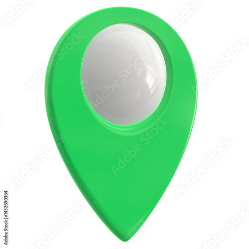 3D Shiny green Pointer Icon, with a sphere in the middle Location symbol isolated transparent background, Gps, travel, navigation, place position concept, 3d illustration