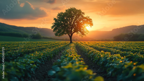 Wallpaper Mural agriculture land with single tree casting shadow during sunset Torontodigital.ca
