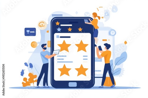 People rating app with stars on white background on transparent background photo