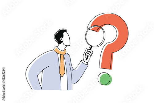 Problem Solving and Analysis Concept Businessman Analyzing Information with Magnifying Glass Illustration