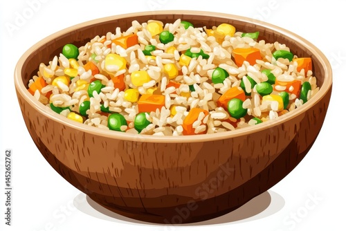 Bowl of fried rice with vegetables on white background on transparent background