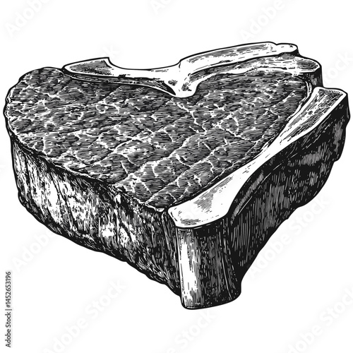 Vintage steak illustration, woodcut engraving style vector, black sketch, retro food art, butcher cut diagram, steakhouse menu design, hand-drawn beef cut, rustic kitchen decor,