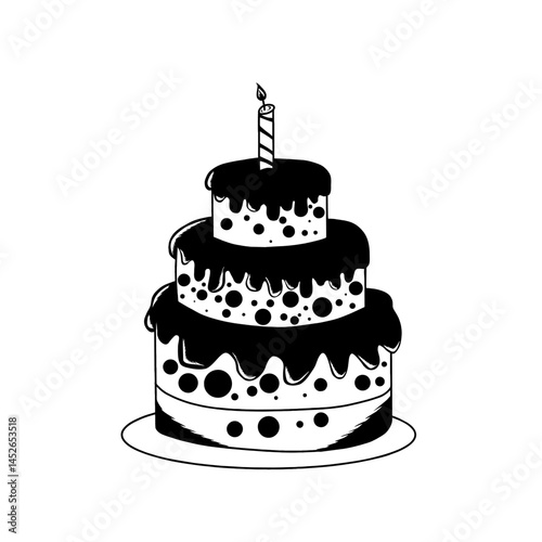 Birthday Cake Icon Black White White Background Vector