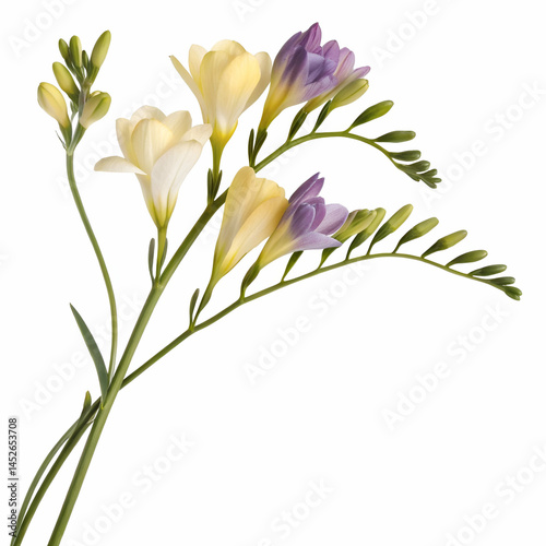 Freesia 3D rendered flower delicately isolated on a white background with vibrant colors and intricate details
