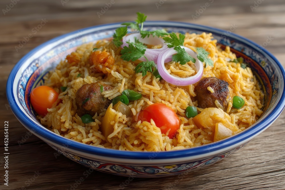 Rice Dish with Meatball, Tomato and Onion Rice Dish with Meatball, Tomato and Onion