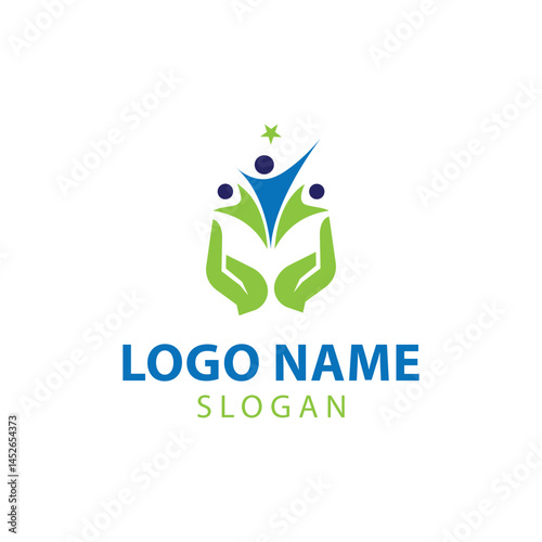 Welfare logo design, Social work logo, Organization logo design, Hand care charity logo emblem design template. rising star logos, Social foundation for human welfare vector illustration