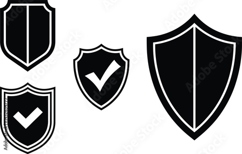 Black Security Shield Icons - Vector Set
