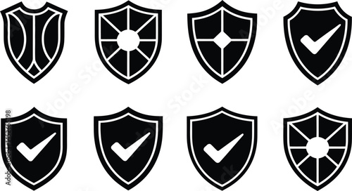 Black Security Shield Icons - Vector Set
