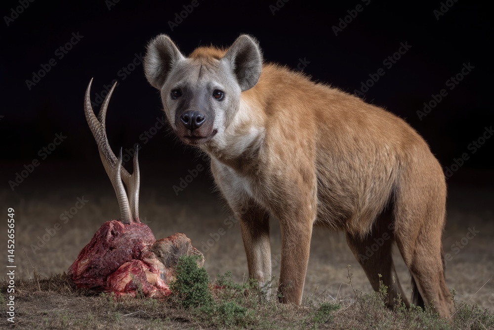 Fototapeta premium Hyena with Kill at Night