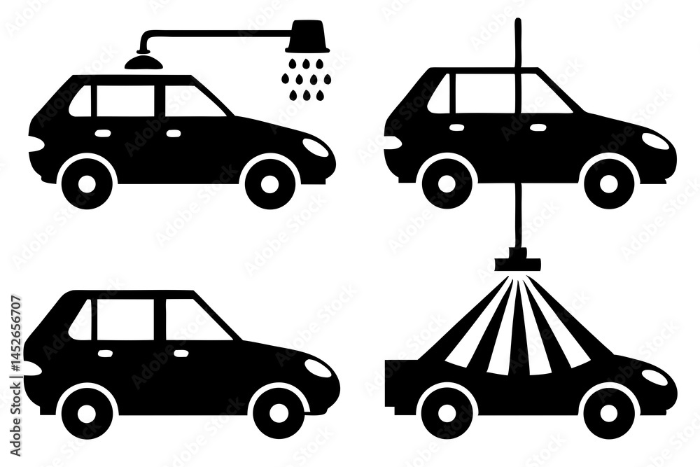 Fototapeta premium set of Car Wash silhouette vector illustration