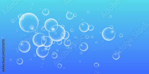 Set of colorful soap bubbles for design creation. Isolated, transparent, realistic soap bubbles on transparent background.