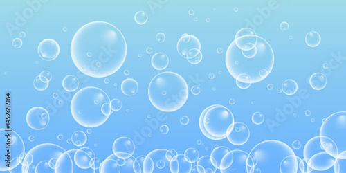 Set of colorful soap bubbles for design creation. Isolated, transparent, realistic soap bubbles on transparent background.
