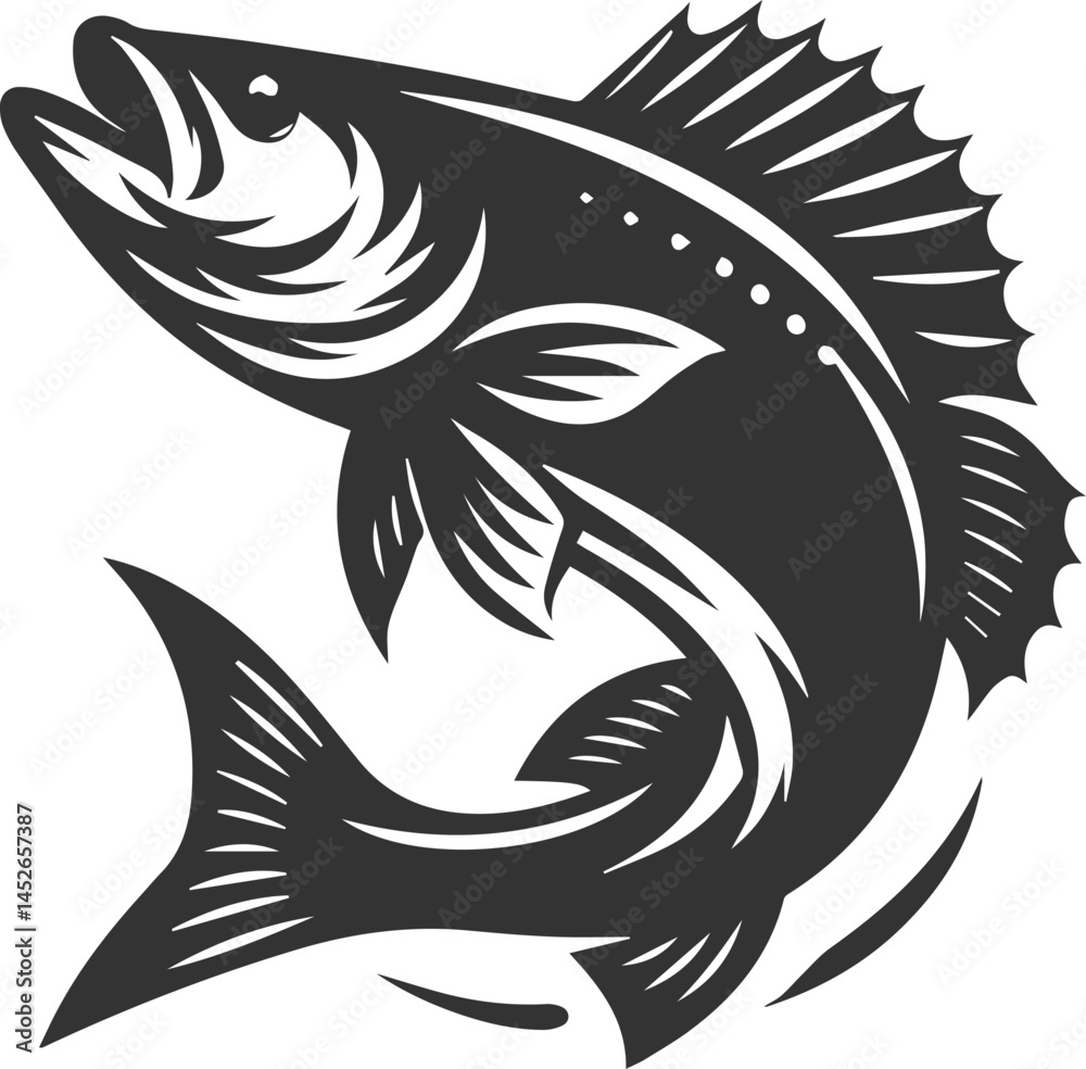 Obraz premium Sea bass fish vector silhouette