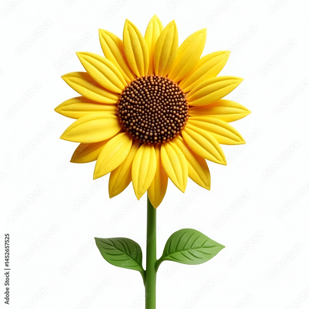 Obraz premium Sunflower 3D rendering perfectly isolated on a white background with vibrant yellow petals and detailed textures 