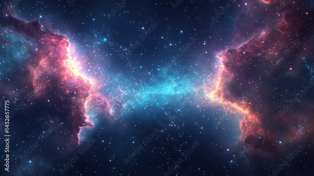 Naklejka premium Science fiction cosmic glowing nebula background wallpaper AI generated image
