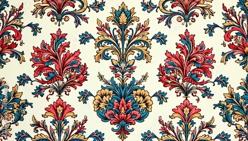 Intricate floral damask pattern, elegant swirls and leaves , vector, decoration