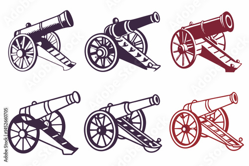 set of Cannon silhouette vector illustration