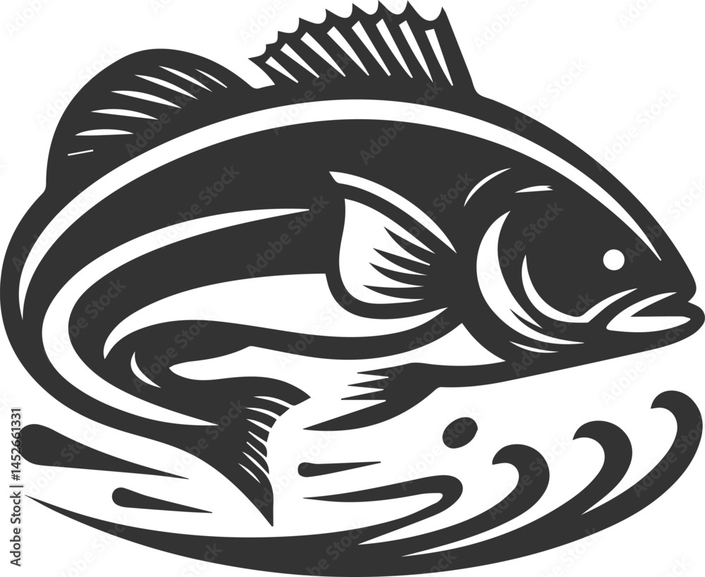 Fototapeta premium Sea bass fish vector silhouette