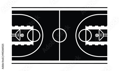 Basketball Court Diagram in Line Art Style