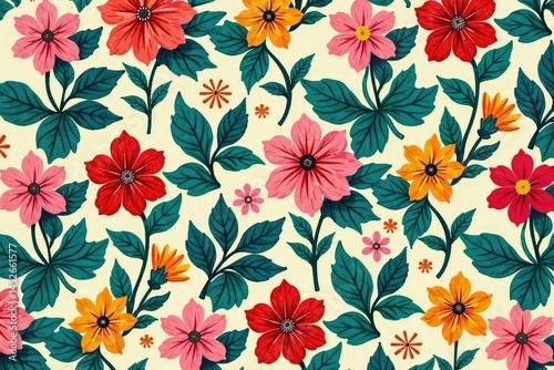 Wallpaper Mural Repetitive floral motif, stylized leaves and stems , textile, background, illustration Torontodigital.ca