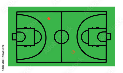 Basketball Court Diagram in Line Art Style