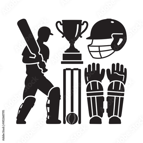 Cricket Silhouettes and Sports Equipment silhouette Collection photo