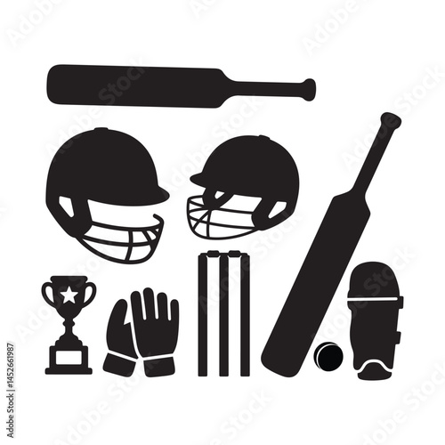 Cricket Silhouettes and Sports Equipment silhouette Collection photo