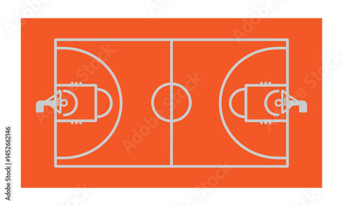 Basketball Court Diagram in Line Art Style