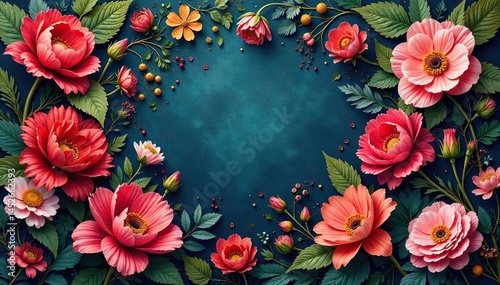 Intricate floral tapestry, rich colors, lush blooms, silk, woven, floral