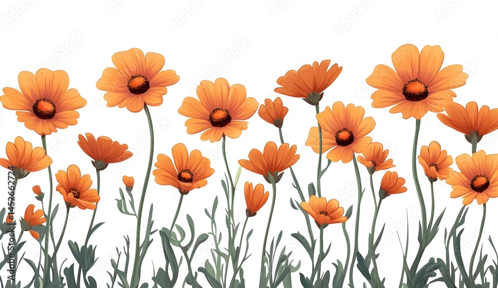 Fototapeta premium Orange Flowers Seamless Border