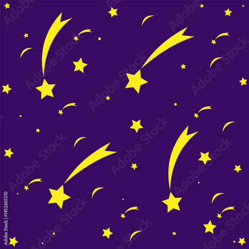A collection of shooting yellow tailed stars highlighted on a purple background. Graphic illustration for web design