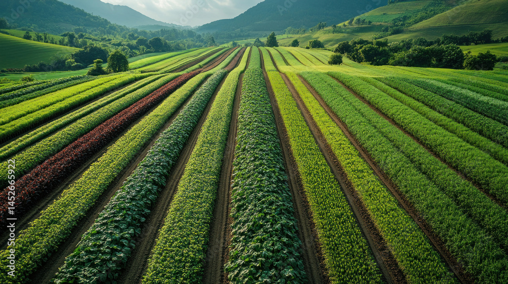 Naklejka premium multi-crop rotation plan on agriculture land with visible crop variety