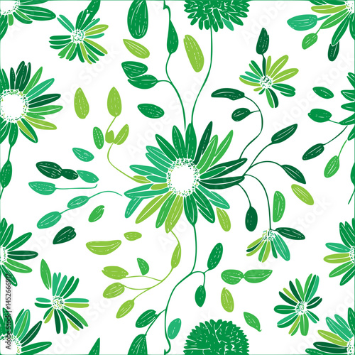 Floral Meadow: An expansive canvas blossoming with verdant daisy-like forms