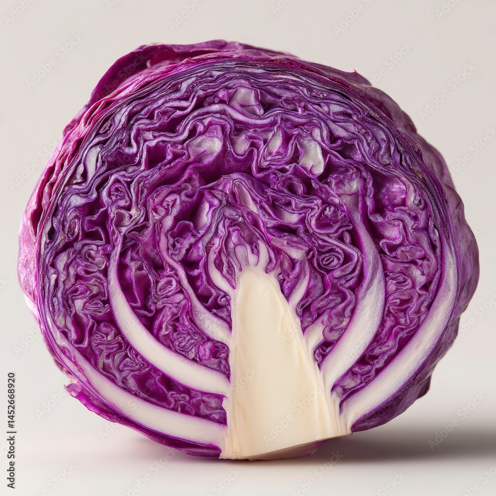Obraz premium Vibrant red cabbage cross section for healthy food marketing