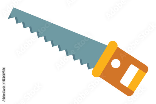 Illustration of a cartoon hand saw with blue blade and handle