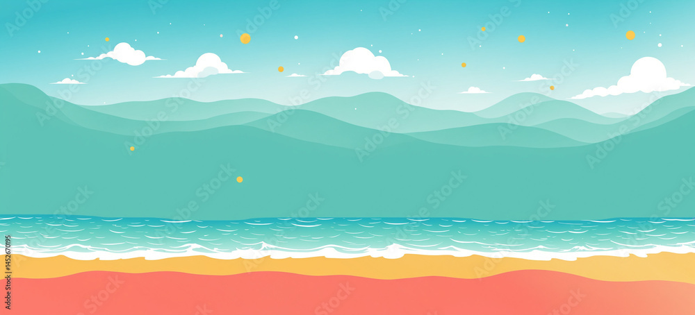 abstract beach scene with mountains and clouds