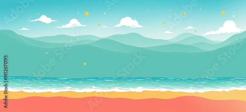 Obraz na płótnie abstract beach scene with mountains and clouds w salonie