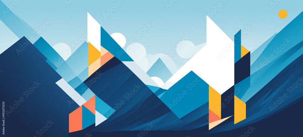 abstract geometric mountain landscape with modern blue and yellow shapes