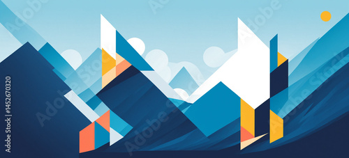 Obraz na płótnie abstract geometric mountain landscape with modern blue and yellow shapes w salonie