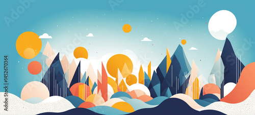 Obraz na płótnie illustration abstract geometric mountain landscape with celestial elements w salonie