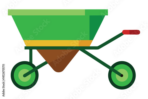 Flat design illustration of a twowheeled garden cart with red handles
