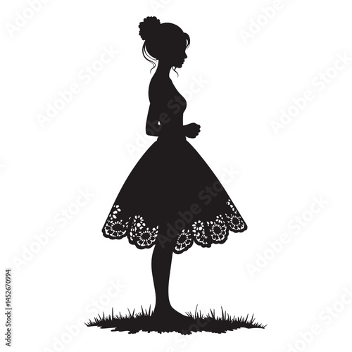 Woman silhouette in black dress, profile view, copy space - for websites and blogs