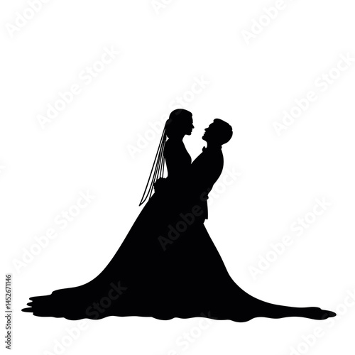 Bride and groom silhouette, wedding invitation design, black, elegant, copy space