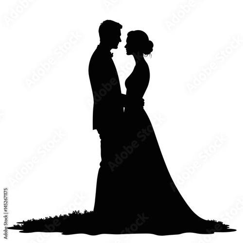 Couple silhouette, romantic pose, wedding, design element, copy space