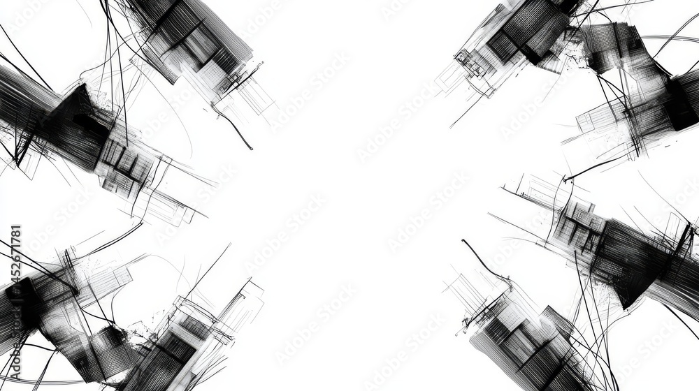 Abstract black and white design featuring dynamic lines and shapes, creating a modern and stylish visual impact.