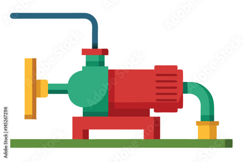 Colorful industrial water pump with various pipes and motor illustration